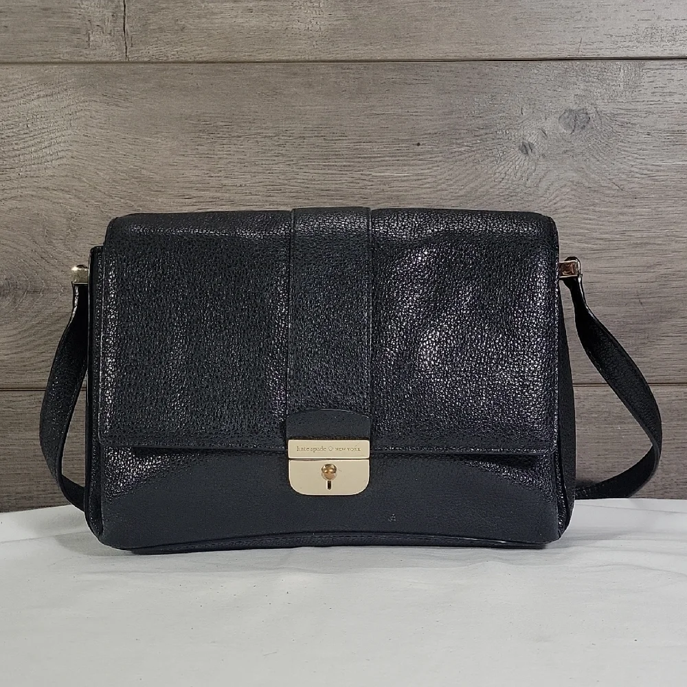 Kate Spade Black Textured Leather Crossbody Shoulder Bag